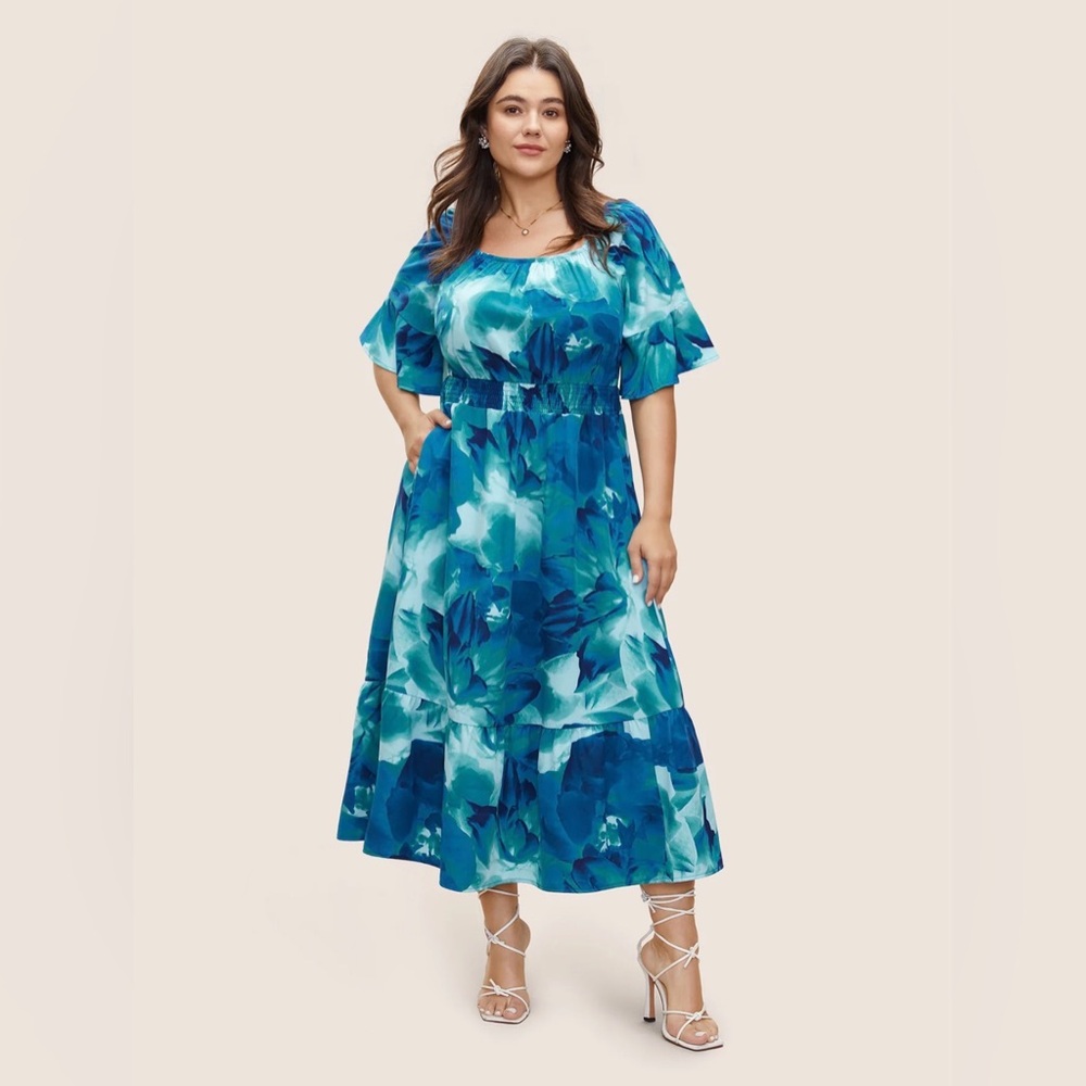 Floral Elastic Waist Tiered Ruffle Sleeve Dress - BloomChic